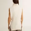 Unisex vit höghalsad ärmlös tröja i ribbad ull Unisex vit höghalsad ärmlös tröja i ribbad ull
