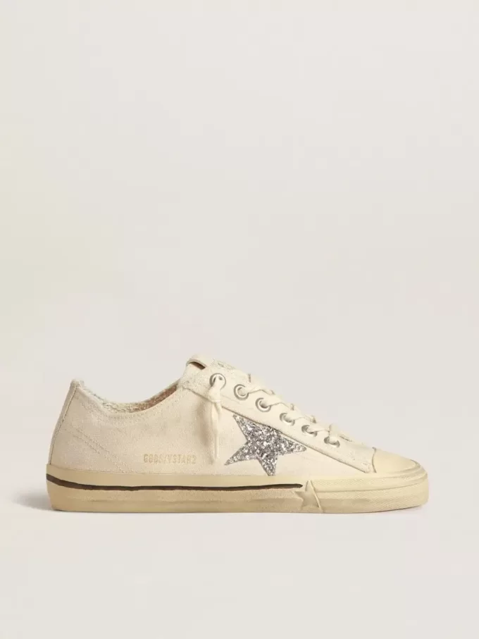 V-Star i beige canvas med silverglittrande stjärna