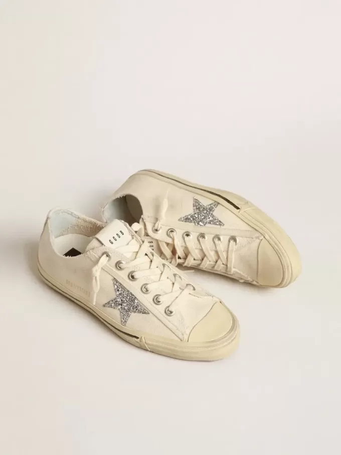 V-Star i beige canvas med silverglittrande stjärna