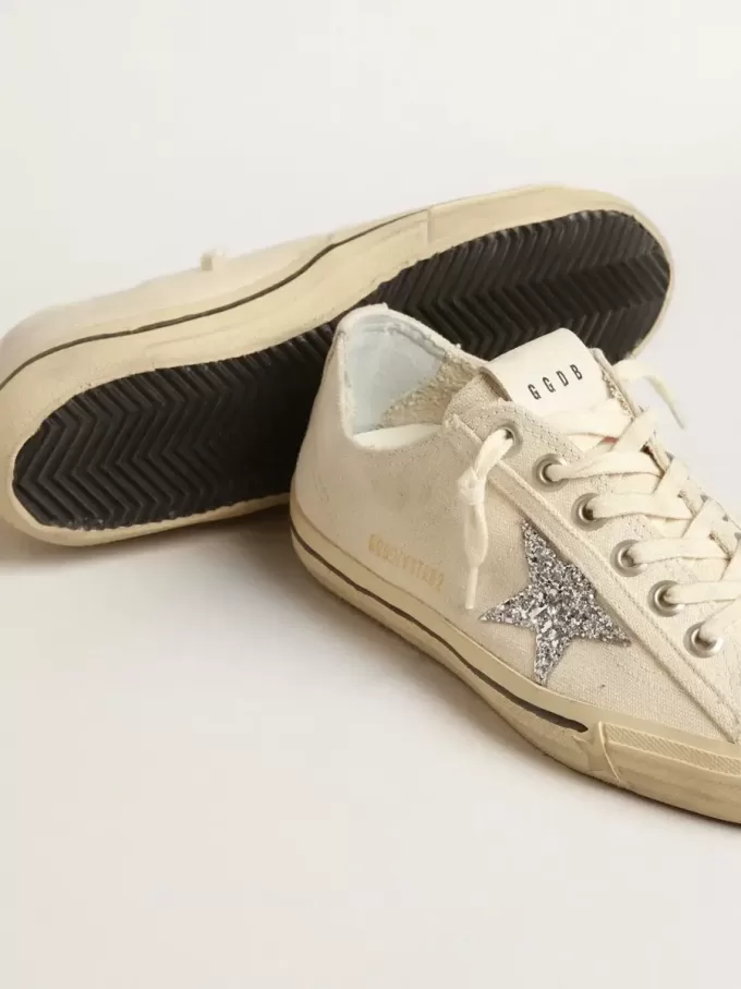 V-Star i beige canvas med silverglittrande stjärna