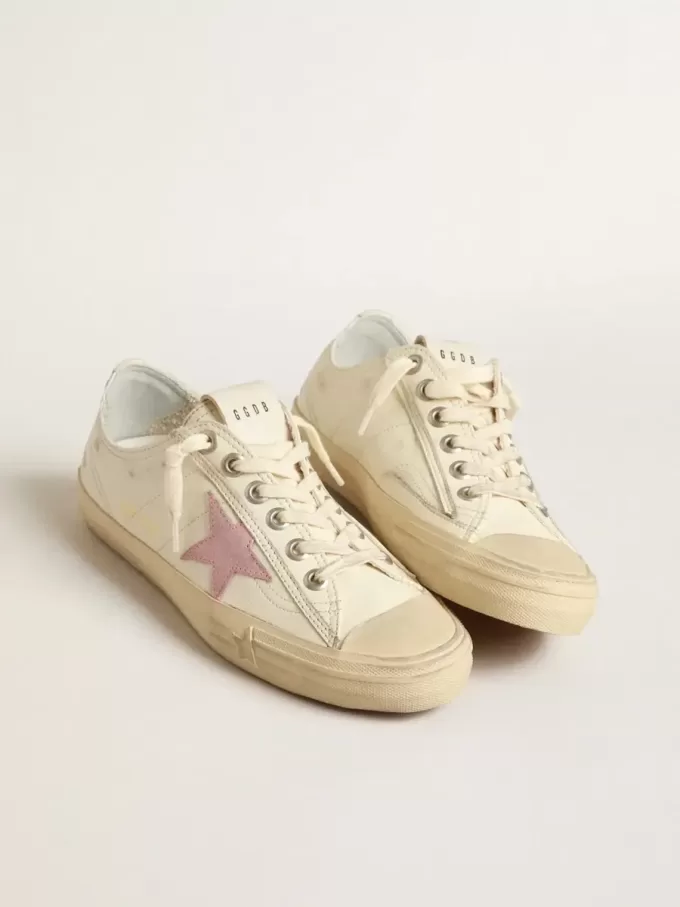 V-Star i beige nappa med stjärna i gammalt rosa mocka