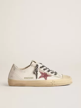 V-Star med rosa glitterstjärna och metallisk läderflik på hälen