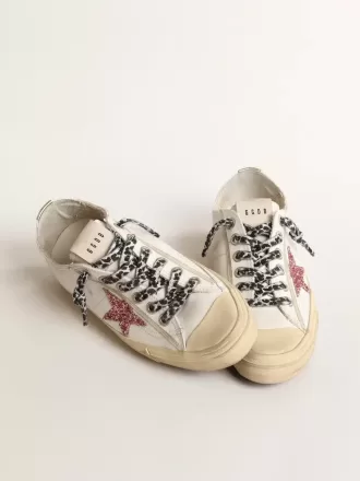 V-Star med rosa glitterstjärna och metallisk läderflik på hälen