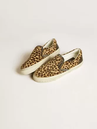 VCE Penstar för damer i leopardmönstrat ponnyläder med svart läderflik på hälen VCE Penstar för damer i leopardmönstrat ponnyläder med svart läderflik på hälen