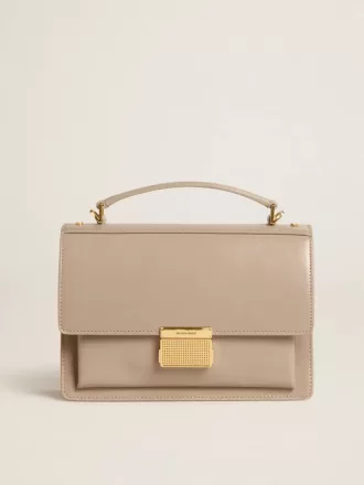 Venezia-väska i beige läder med gulddetaljer