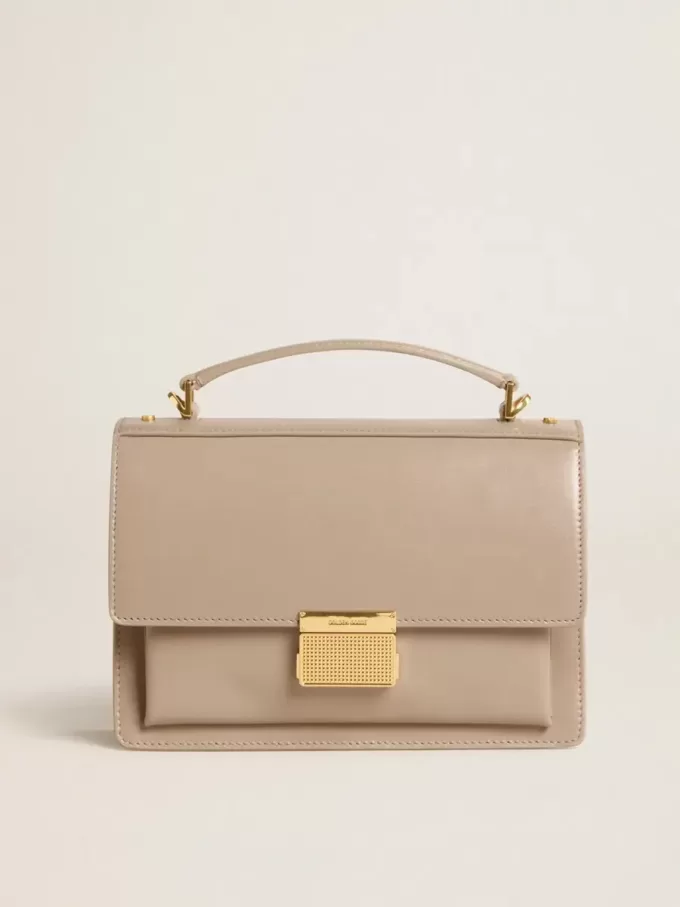 Venezia-väska i beige läder med gulddetaljer