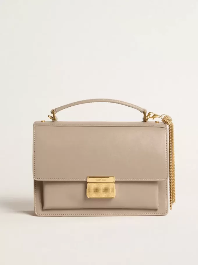 Venezia-väska i beige läder med gulddetaljer