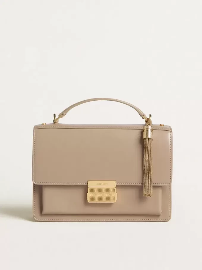 Venezia-väska i beige läder med gulddetaljer