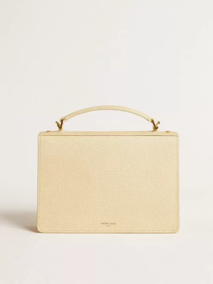Venezia-väska i beige läder med pytonmönster och gulddetaljer Venezia-väska i beige läder med pytonmönster och gulddetaljer