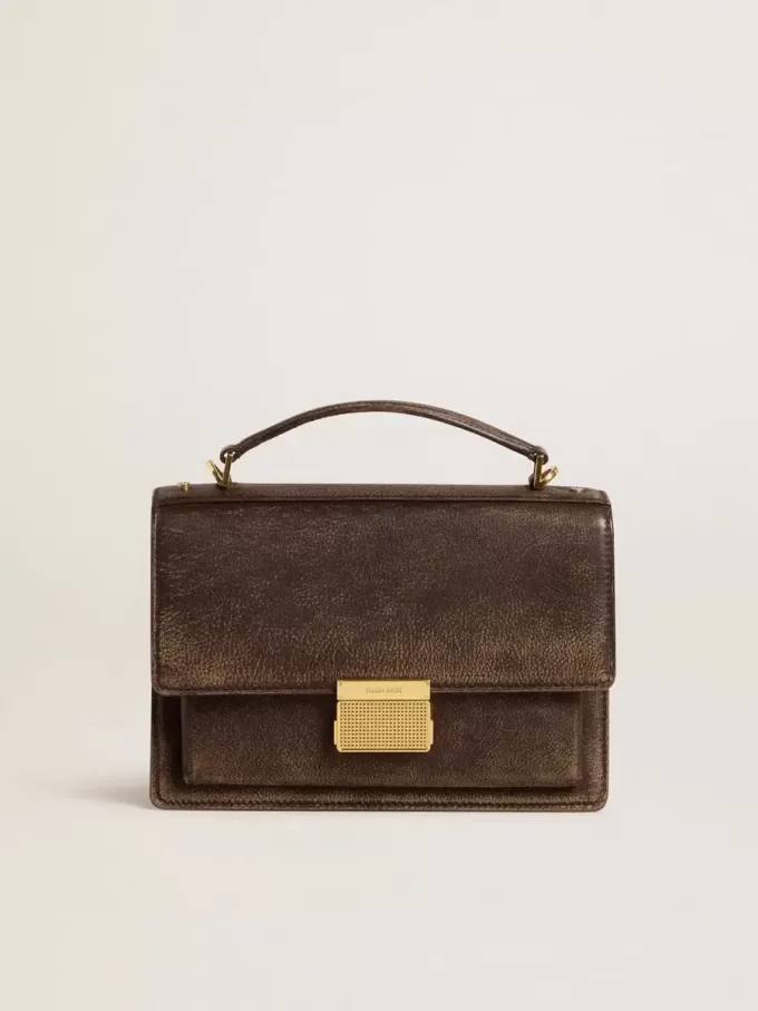 Venezia-väska i vintage mörkbrunt präglat läder med gulddetaljer Venezia-väska i vintage mörkbrunt präglat läder med gulddetaljer