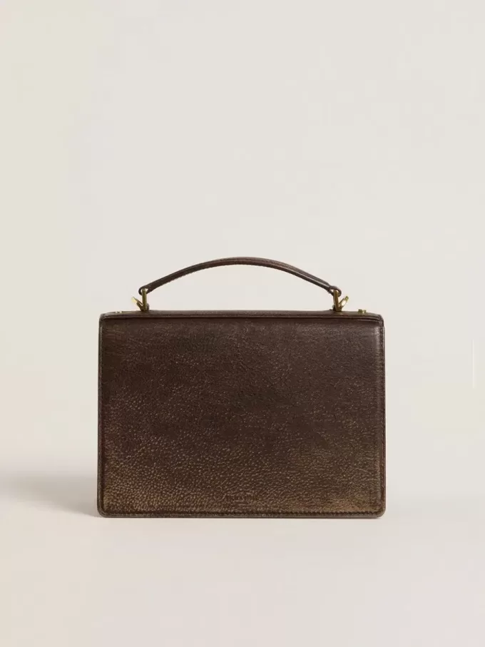 Venezia-väska i vintage mörkbrunt präglat läder med gulddetaljer Venezia-väska i vintage mörkbrunt präglat läder med gulddetaljer
