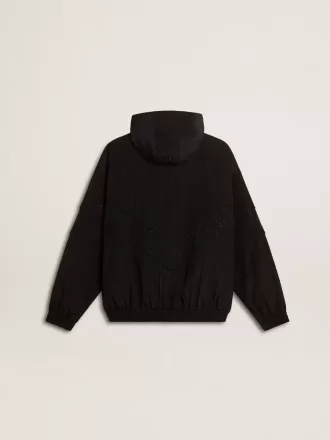Vindjacka för dam i svart nylon med ton-i-ton-kristaller Vindjacka för dam i svart nylon med ton-i-ton-kristaller