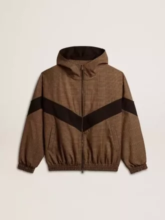 Vindjacka i beige och svart hundtandsmönster