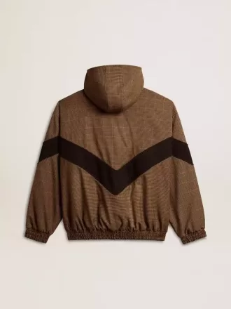 Vindjacka i beige och svart hundtandsmönster