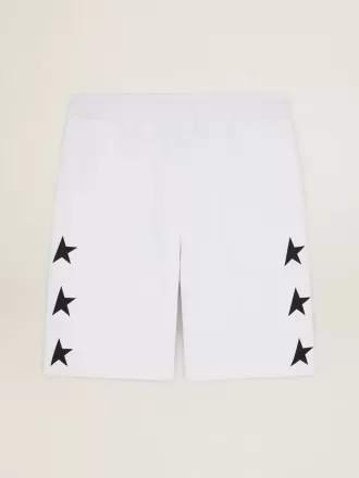 Vintage vita bermuda-shorts för herr med kontrasterande svarta stjärnor