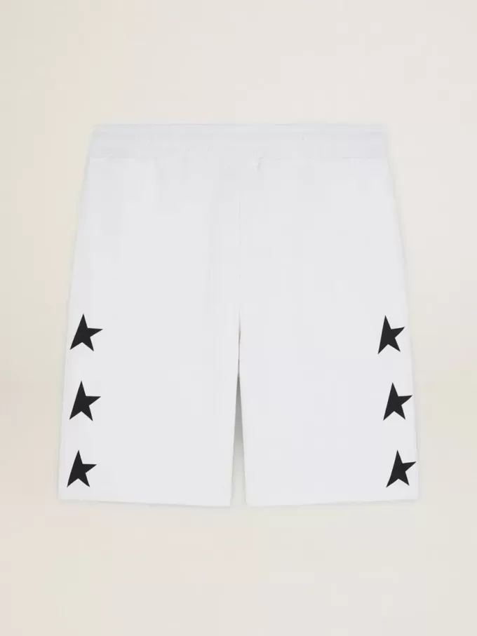 Vintage vita bermuda-shorts för herr med kontrasterande svarta stjärnor Vintage vita bermuda-shorts för herr med kontrasterande svarta stjärnor