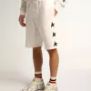 Vintage vita bermuda-shorts för herr med kontrasterande svarta stjärnor Vintage vita bermuda-shorts för herr med kontrasterande svarta stjärnor