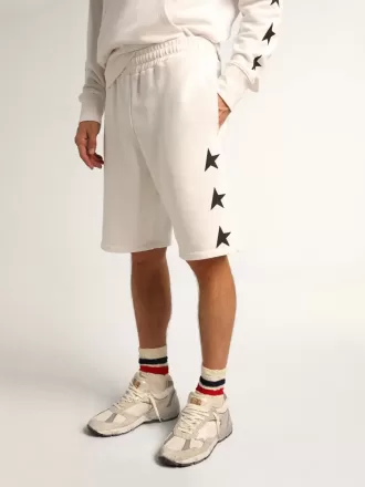 Vintage vita bermuda-shorts för herr med kontrasterande svarta stjärnor