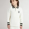 Vit bomullspolosweatshirt för barn med broderi på bröstet och tryck på ryggen Vit bomullspolosweatshirt för barn med broderi på bröstet och tryck på ryggen