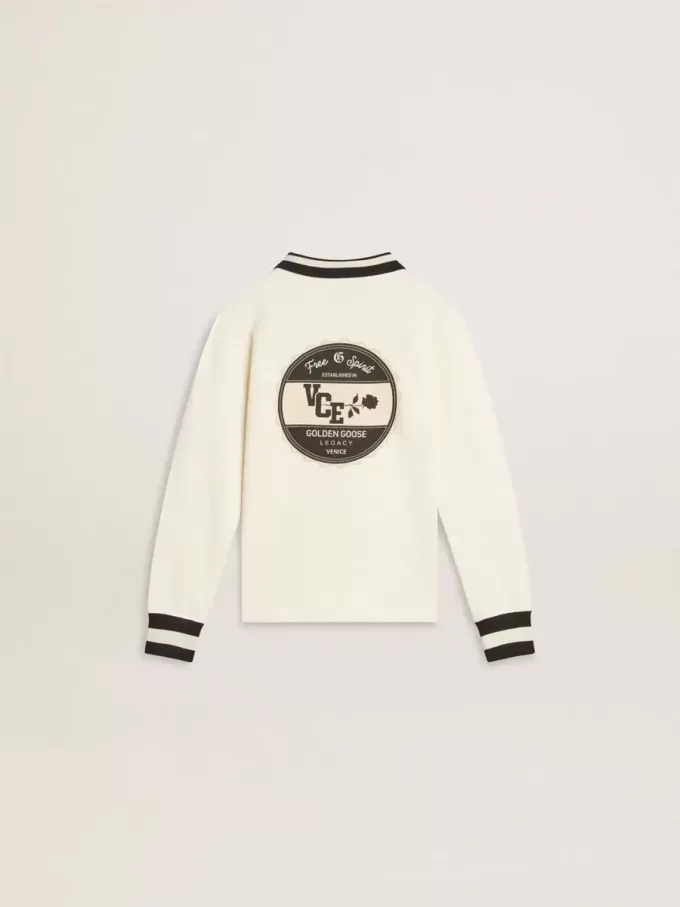 Vit bomullspolosweatshirt för barn med broderi på bröstet och tryck på ryggen Vit bomullspolosweatshirt för barn med broderi på bröstet och tryck på ryggen