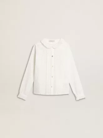 Vit bomullsskjorta med broderie anglaise för flickor
