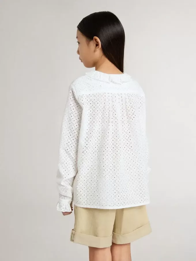 Vit bomullsskjorta med broderie anglaise för flickor Vit bomullsskjorta med broderie anglaise för flickor
