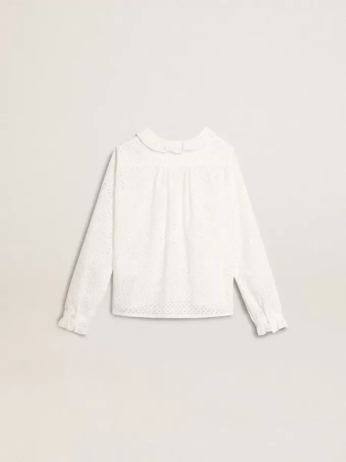 Vit bomullsskjorta med broderie anglaise för flickor Vit bomullsskjorta med broderie anglaise för flickor