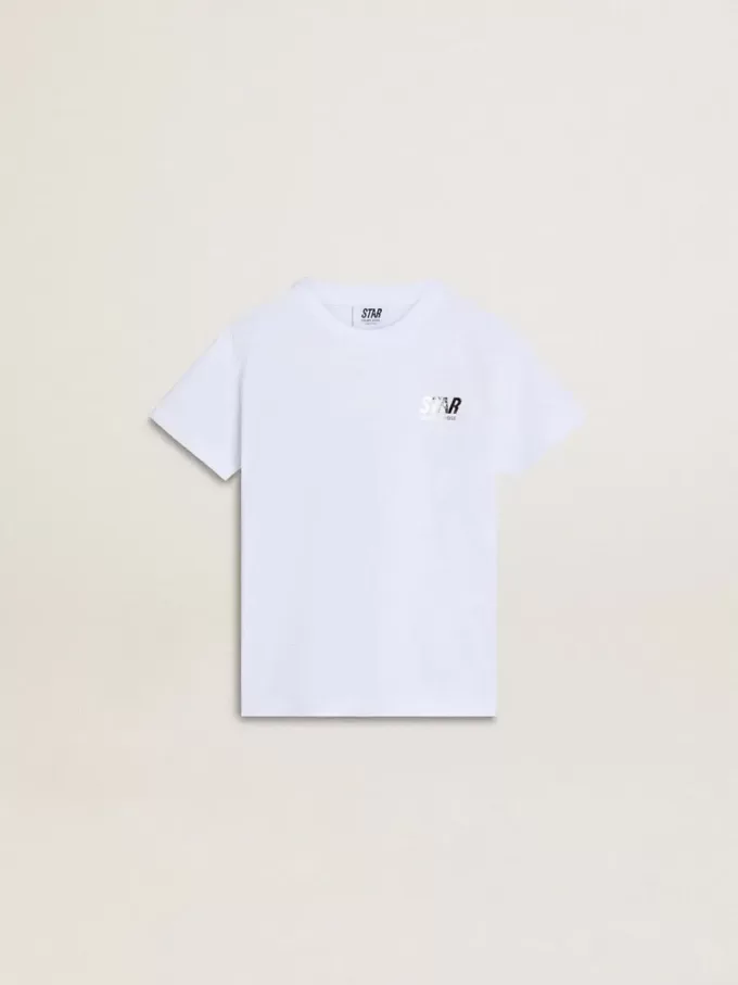 Vit bomullst-shirt för barn med silvertryck