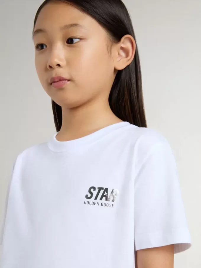 Vit bomullst-shirt för barn med silvertryck