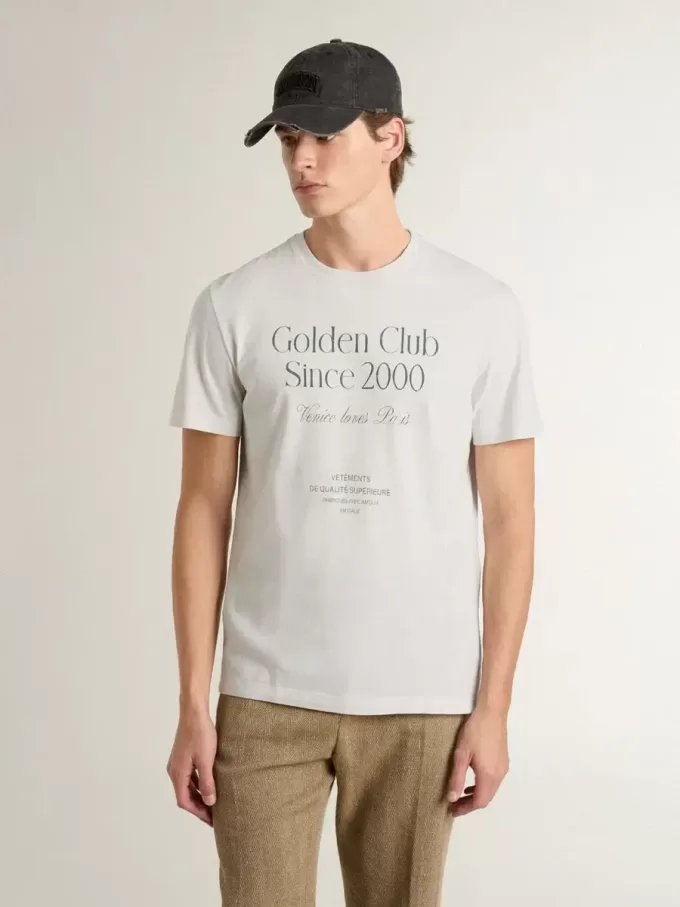 Vit bomullst-shirt för herr med grönt tryck Vit bomullst-shirt för herr med grönt tryck
