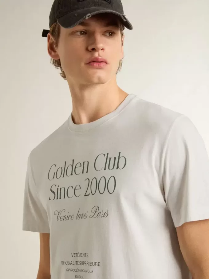Vit bomullst-shirt för herr med grönt tryck Vit bomullst-shirt för herr med grönt tryck