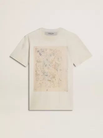 Vit dam-T-shirt med blommönster