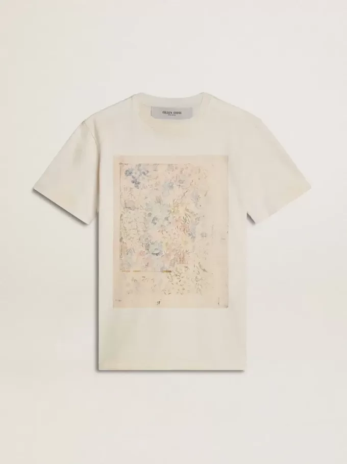 Vit dam-T-shirt med blommönster Vit dam-T-shirt med blommönster