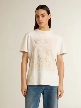 Vit dam-T-shirt med blommönster