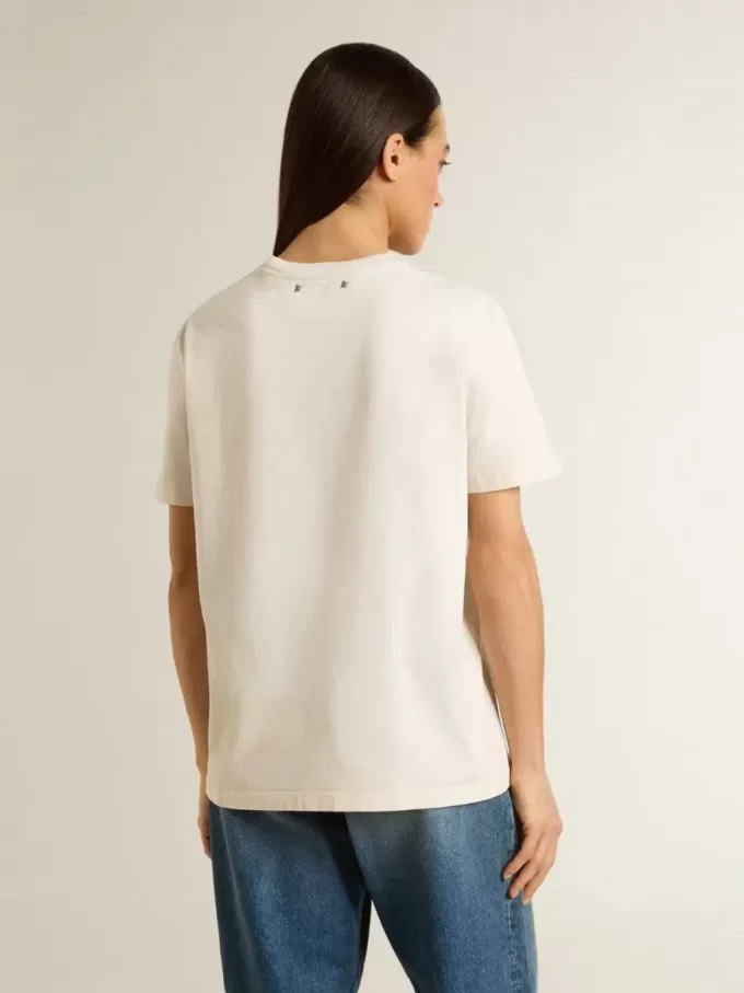 Vit dam-T-shirt med blommönster Vit dam-T-shirt med blommönster