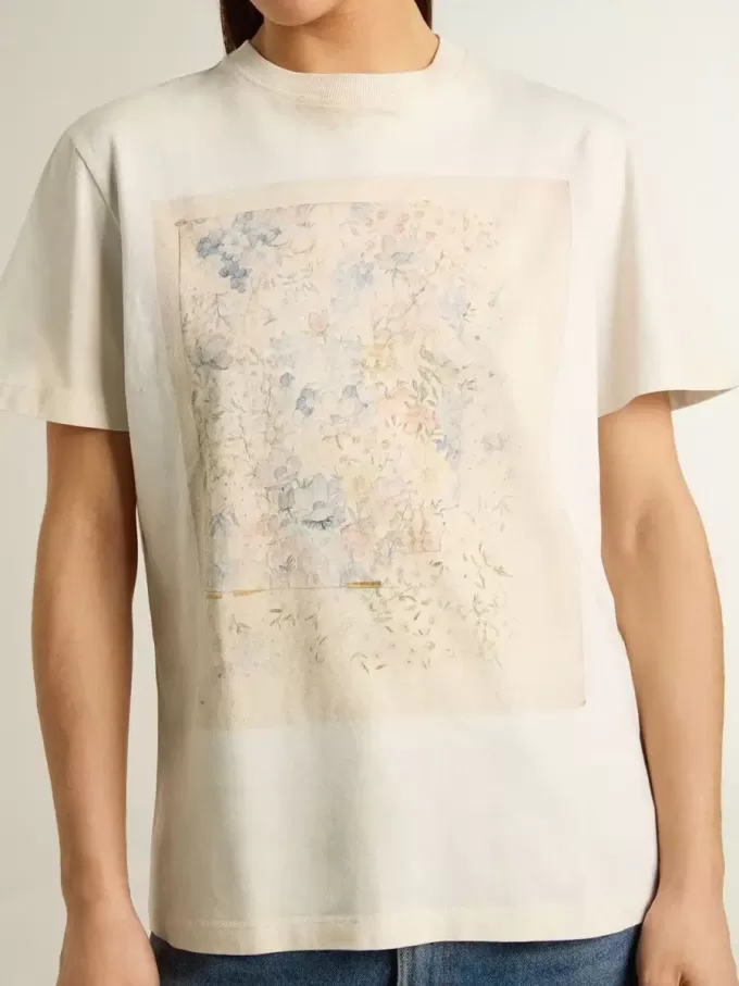 Vit dam-T-shirt med blommönster Vit dam-T-shirt med blommönster