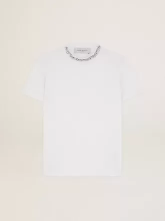 Vit dam-T-shirt med cabochonkristaller