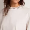 Vit dam-T-shirt med cabochonkristaller