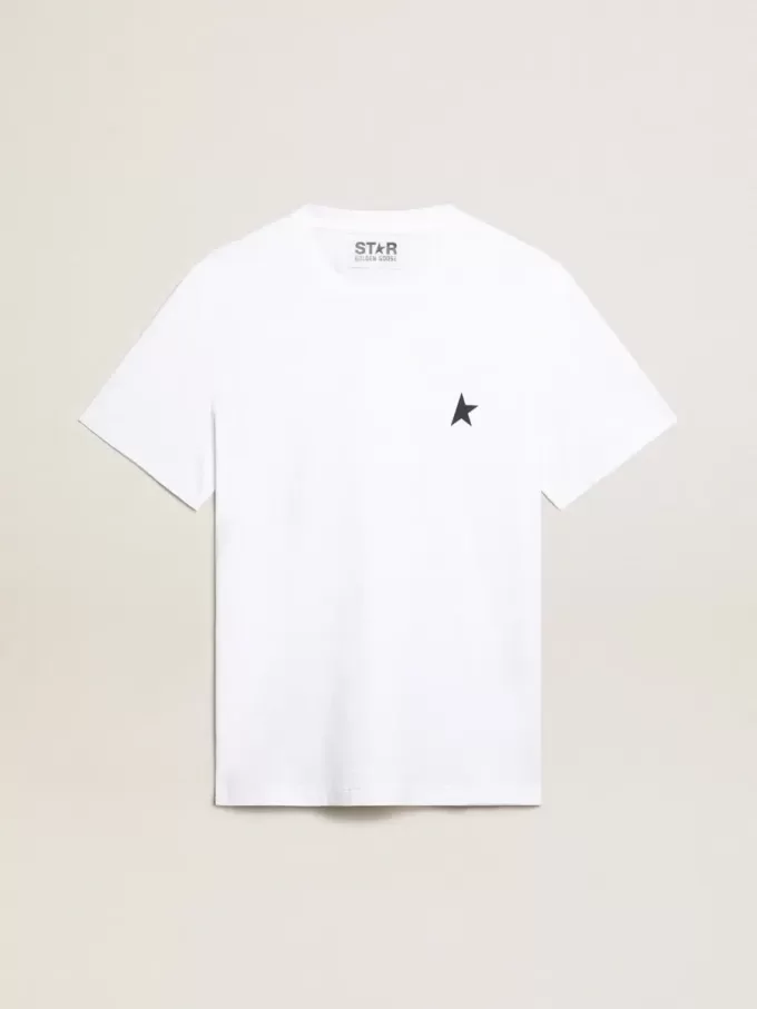 Vit T-shirt för herr med mörkblå stjärna på framsidan Vit T-shirt för herr med mörkblå stjärna på framsidan