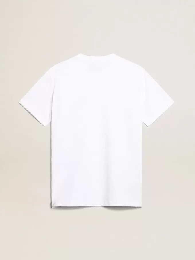 Vit dam-T-shirt med mörkblå stjärna på framsidan Vit dam-T-shirt med mörkblå stjärna på framsidan