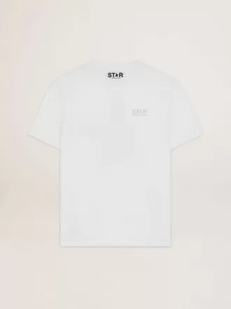 Vit dam-T-shirt med silverglitterlogotyp och stjärna