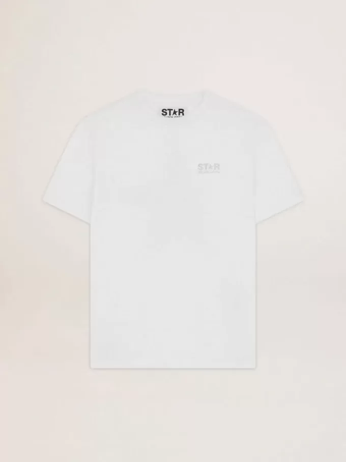 Vit dam-T-shirt med silverglitterlogotyp och stjärna Vit dam-T-shirt med silverglitterlogotyp och stjärna