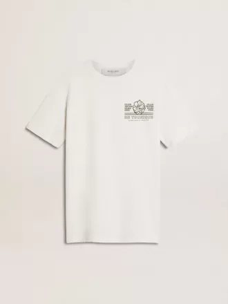 Vit dam-T-shirt med svart tryck på bröstet