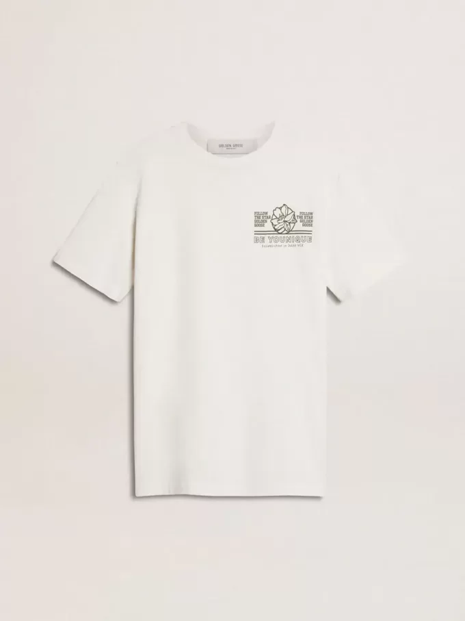 Vit dam-T-shirt med svart tryck på bröstet Vit dam-T-shirt med svart tryck på bröstet