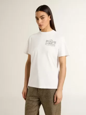 Vit dam-T-shirt med svart tryck på bröstet