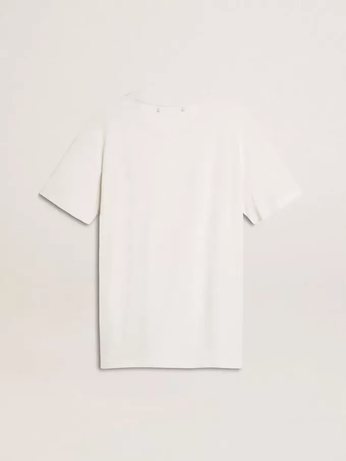 Vit dam-T-shirt med svart tryck på bröstet Vit dam-T-shirt med svart tryck på bröstet