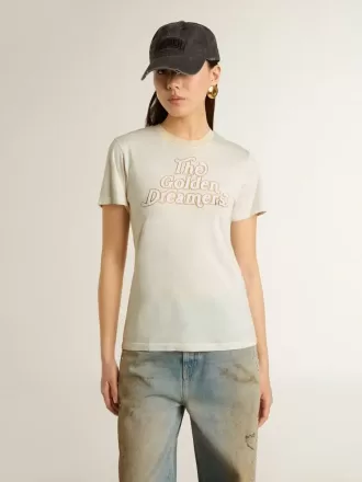 Vit dam-T-shirt med tryck på framsidan
