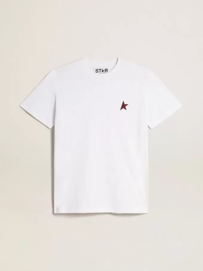 Vit dam-T-shirt med vinröd stjärna på framsidan Vit dam-T-shirt med vinröd stjärna på framsidan