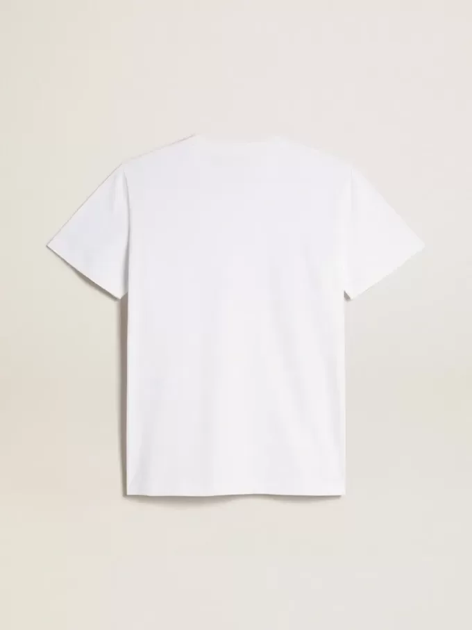 Vit dam-T-shirt med vinröd stjärna på framsidan Vit dam-T-shirt med vinröd stjärna på framsidan