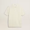 Vit jacquardstickad polotröja för herr Vit jacquardstickad polotröja för herr